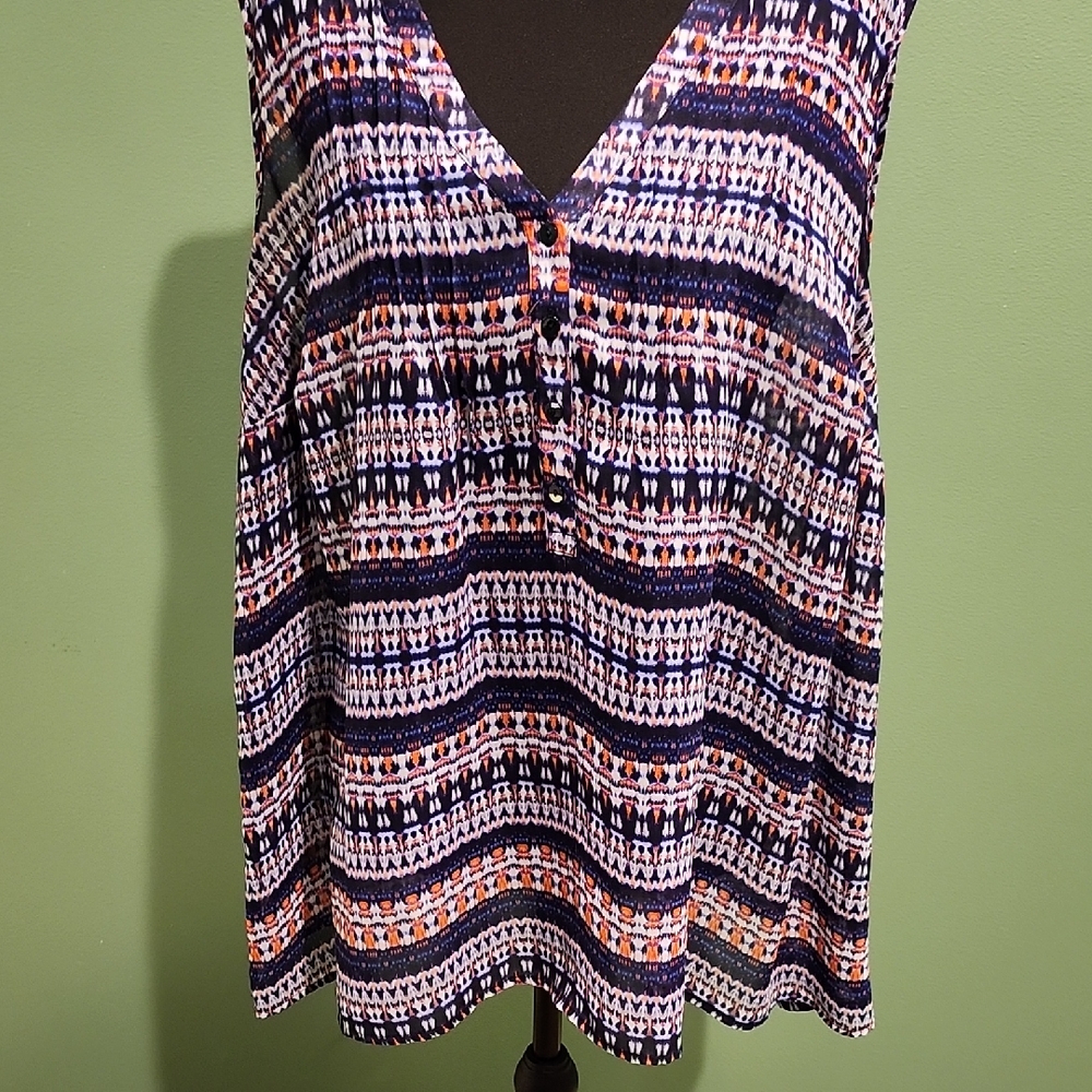 Violet & Claire Navy and Orange Patterned Blouse